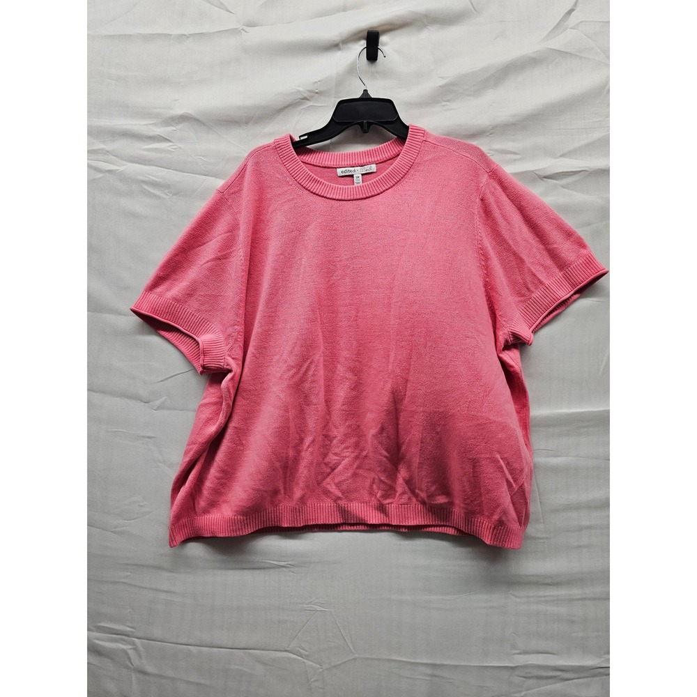 Edited x Hunter McGrady Women 3X Pink Short Sleeve Knit Sweater Flowering Ginger